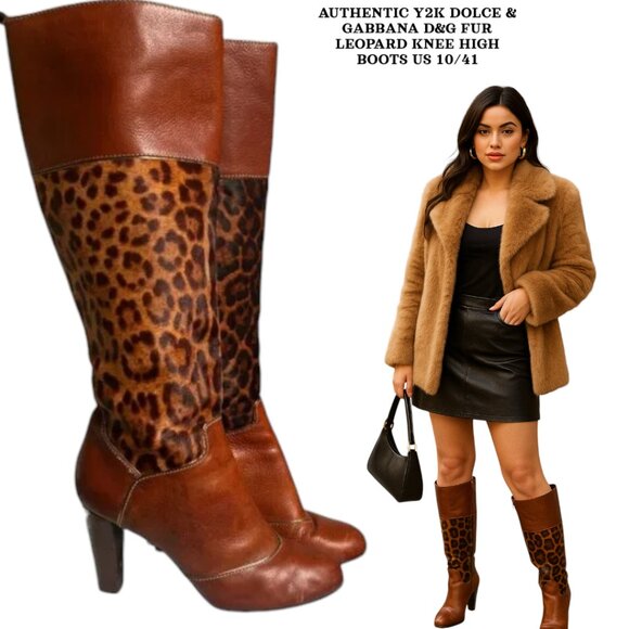 AUTHENTIC Y2K DOLCE & GABBANA D&G FUR LEOPARD KNEE HIGH BOOTS US 10/41 MOB WIFE - Picture 2 of 10